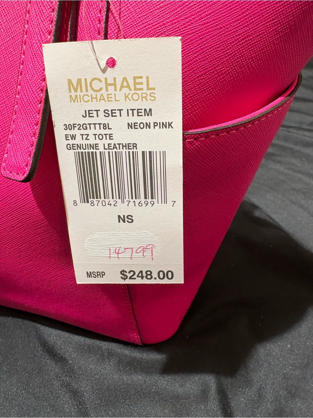 Michael Kors Hot Pink Saffiano Leather Shoulder Tote with Gold Hardware - Picture 5 of 6